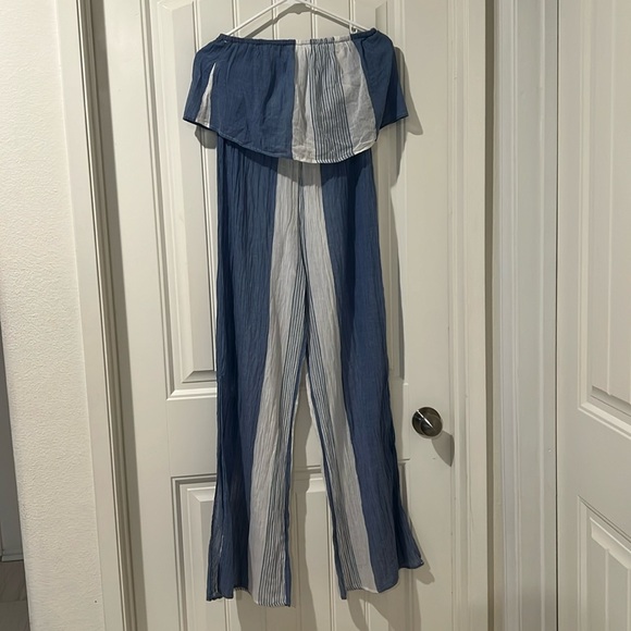 ELAN Strapless slit Wide-Leg stripe cover-up Jumpsuit - Picture 4 of 13